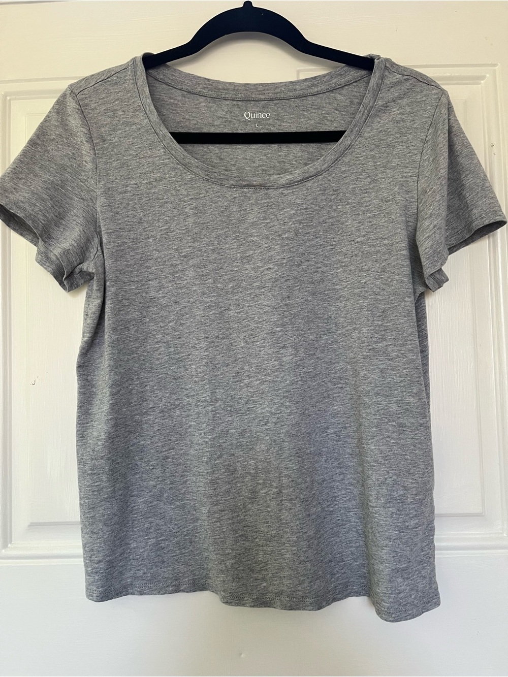 Quince Heather Grey Scoop Neck Short Sleeve Tee Large Classic Minimalist - Picture 2 of 5